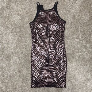 Star Vixen Black and Silver Sleeveless Halter Mini Dress